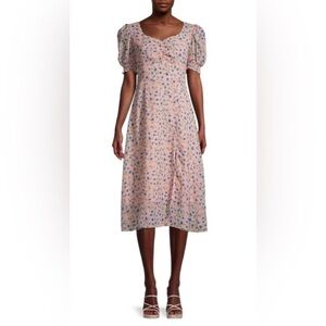 NWT AVANTLOOK Puff Sleeve Square Collar Split Floral Print Dress, Size L